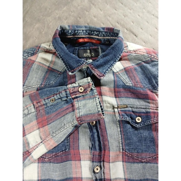 Other - Buffalo David Bitton Mens Plaid Western Button Up Shirt Blue Red Model 100 Large